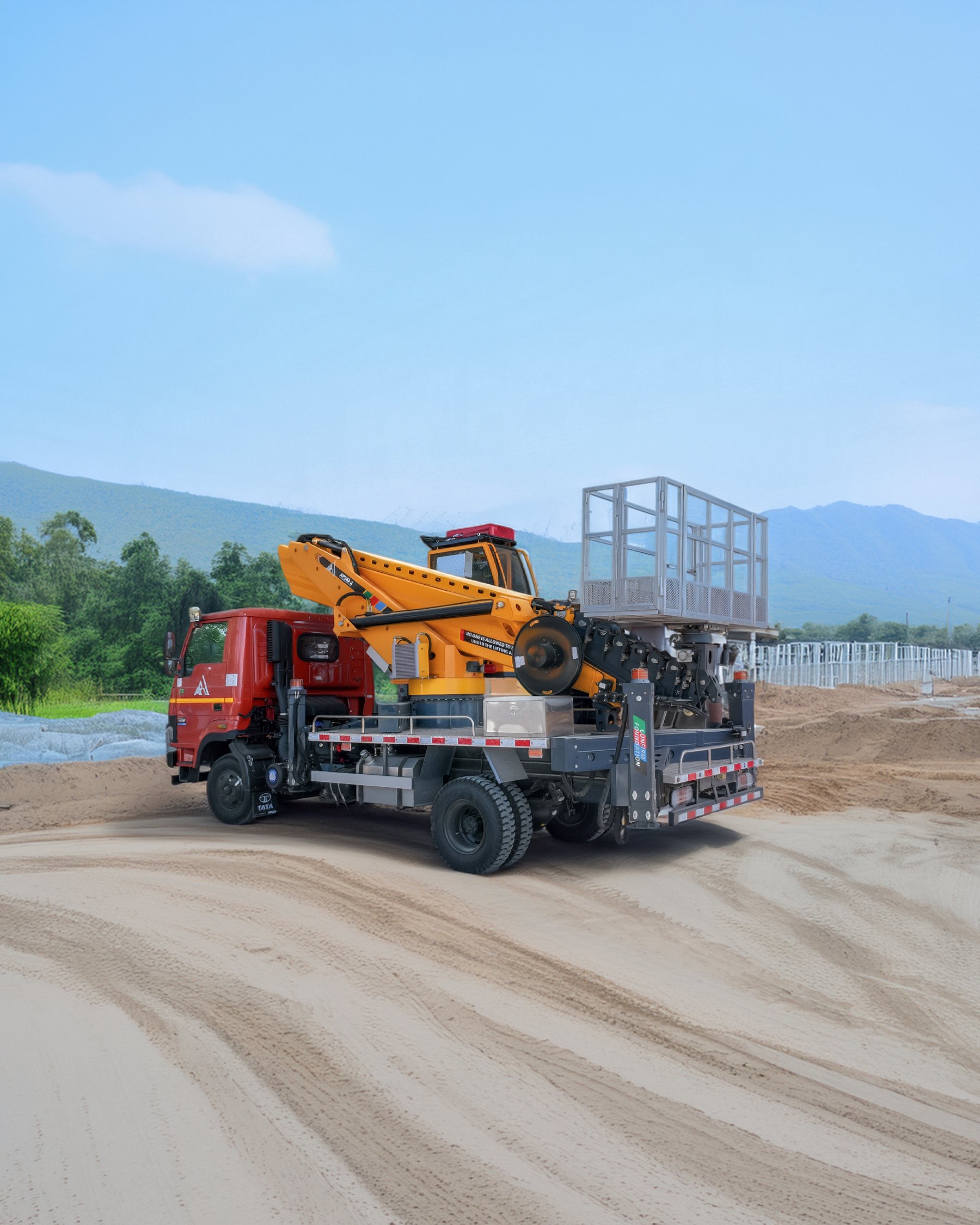 APJ truck mounted AWP working near a bridge pier